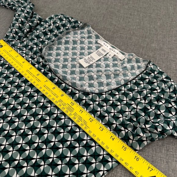 Max Studio Dress Wrap Side‎ Tye Small Stretch Green White Geometric Print - Picture 10 of 13